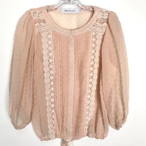 T BAGS Los Angeles pink lace pintuck blouse top S